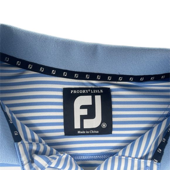 Footjoy Hershey Country Club Polo Shirt Men Size Medium Blue White Striped - Picture 5 of 5